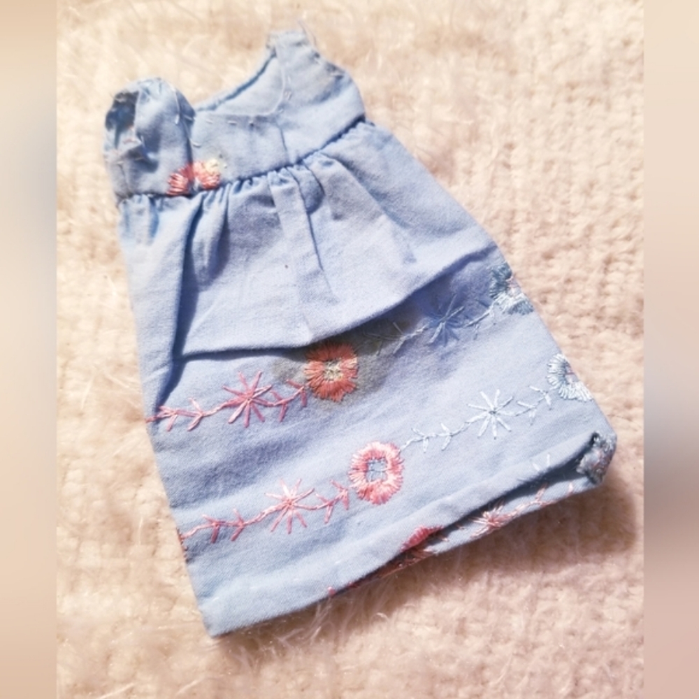 Teen Skipper Doll Blue Jean Dress with Embroidered Flowers Barbie Vintage